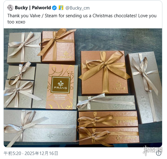 V社在圣诞节期间送出了高端巧克力礼盒，<br>多家知名游戏开发团队纷纷晒出收礼照片，引发热烈讨论。
