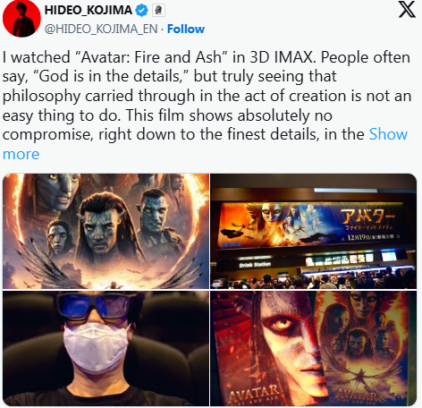 小岛秀夫高度评价《阿凡达：火与烬》_！强调其再次点燃了他对创作的热情