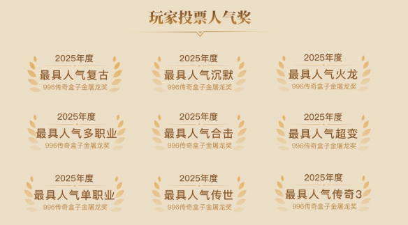 传奇界奥斯卡再次降临！由996传奇盒子主办的25周年金屠龙奖年度评选正等待您的宝贵投票