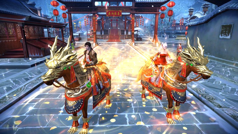 雪花纷飞浸润苏州城，福利惠及“骏马”！《九阴真经3D》新春版本正式上线。  

